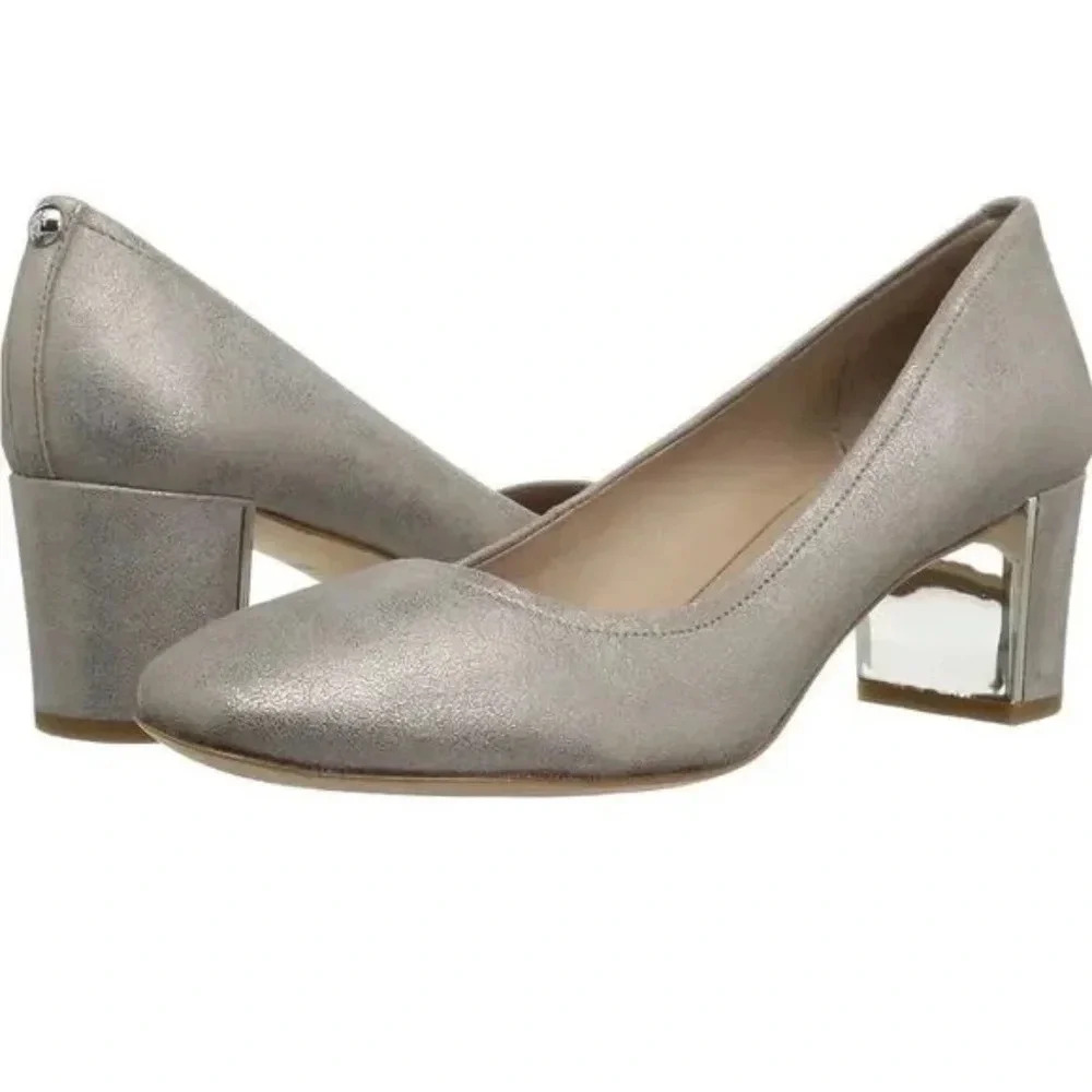 Donald J. Pliner Metallic Silver Block Heel Pumps